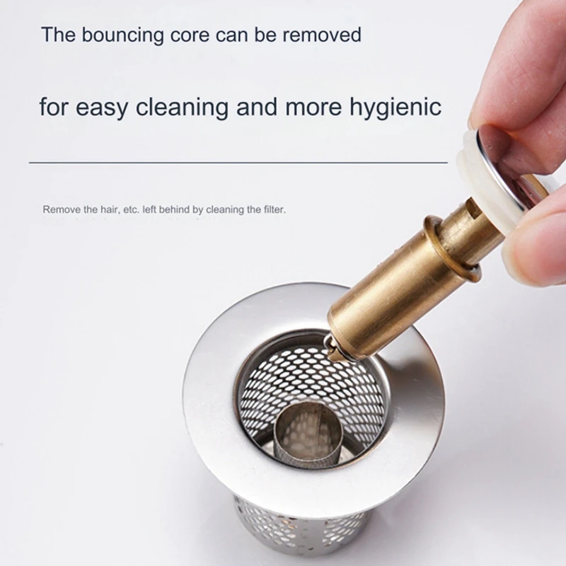 Tapón de fregadero de baño para 1,3-2,1 pulgadas, filtro de drenaje de fregadero con cesta de filtro de acero inoxidable extraíble, receptor de pelo, fácil de instalar