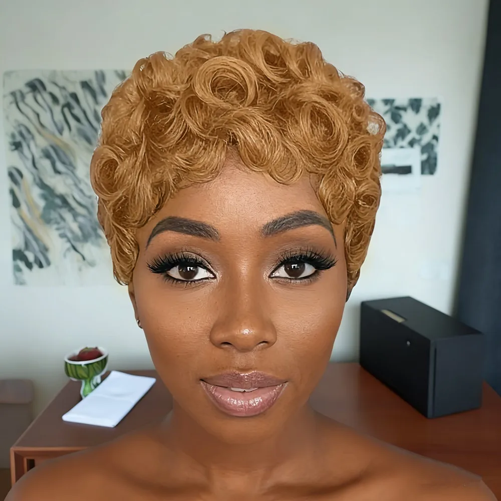 

Парик с стрижкой пикси, вечерние праздники, подарок, парик, вьющиеся короткие человеческие волосы, парик машинного производства, парики из человеческих волос для женщин, парик пикси, черный