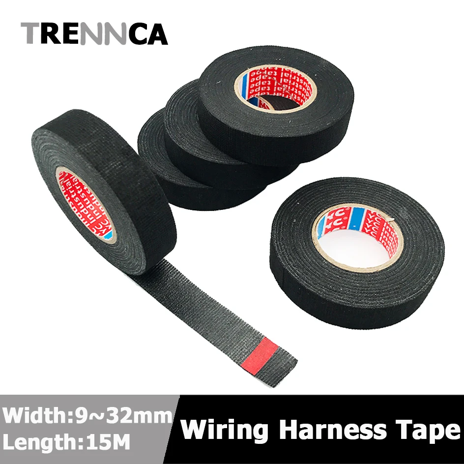 Width 9/15/19/25/32mm High Quality Wiring Harness Tape For Car Auto Cable  Heat-resistant Adhesive Cloth Fabric Tape Lengh 15M