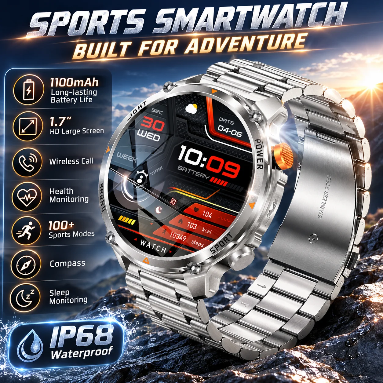 2026 Military Outdoor Smart Watch Men Compass Sports Watch IP68 Waterproof 1100mAh Battery Bluetooth Call Smartwatch For Men