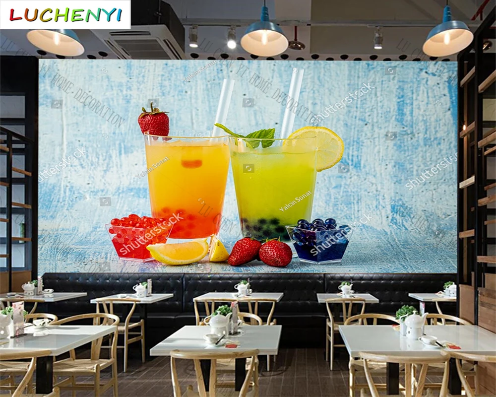 

Custom juice soda mural wallpaper restaurant cold drinking juice shop kitchen dining room wall papers home decor sticker