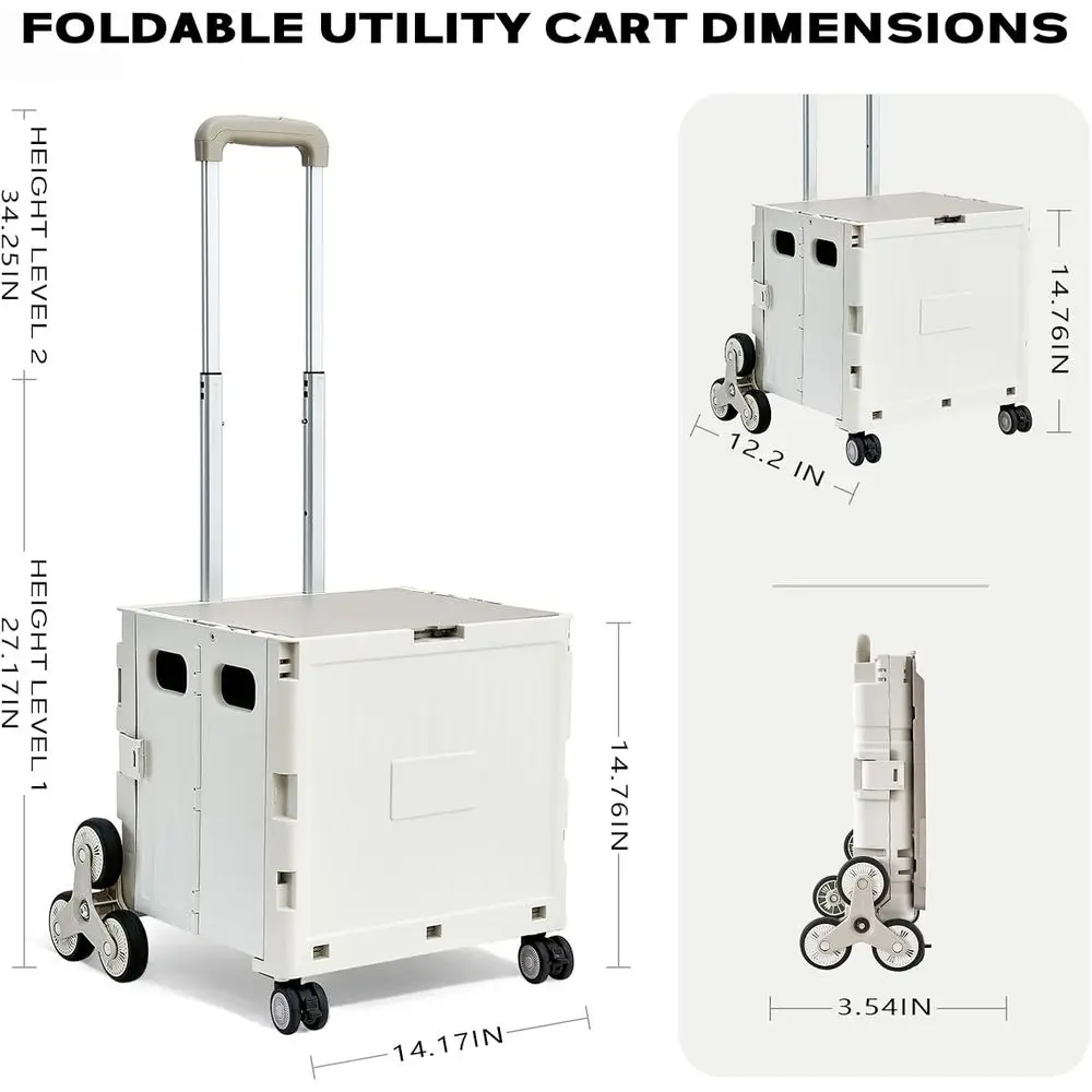유틸리티 카트, 접이식 쇼핑 카트, 책 보관 카트, 계단 오르기용 바퀴와 손잡이 포함, 실외 가정용 및 교사/학생용으로 이상적