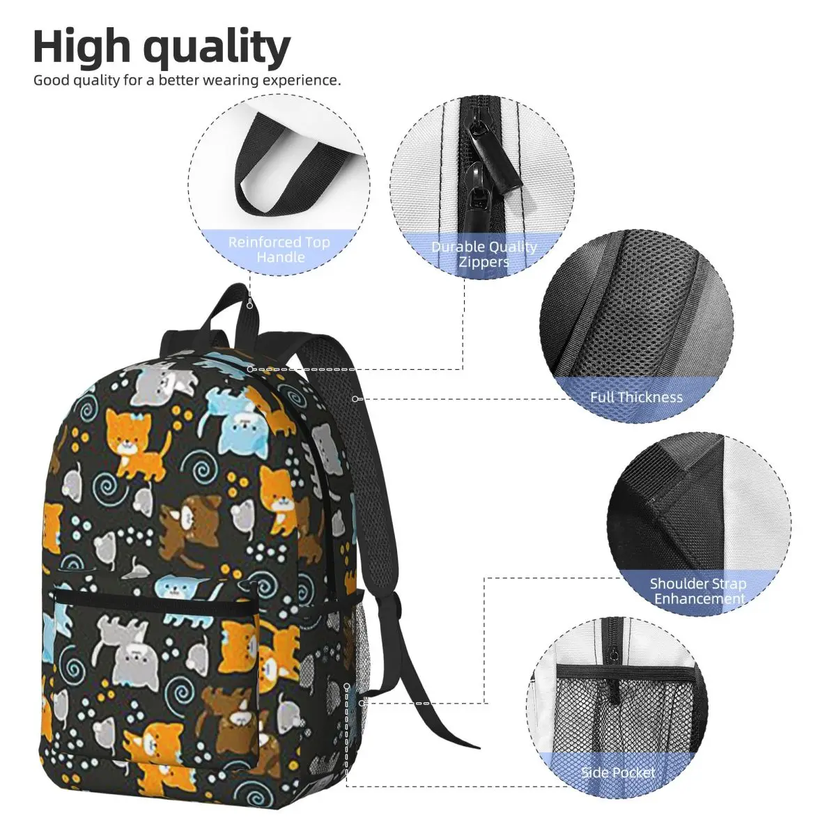 Gray Ginger And Siamese Kittens Cats Backpack Boys Girls BookBag Kids School Bag Laptop Shoulder Bags for Men Women