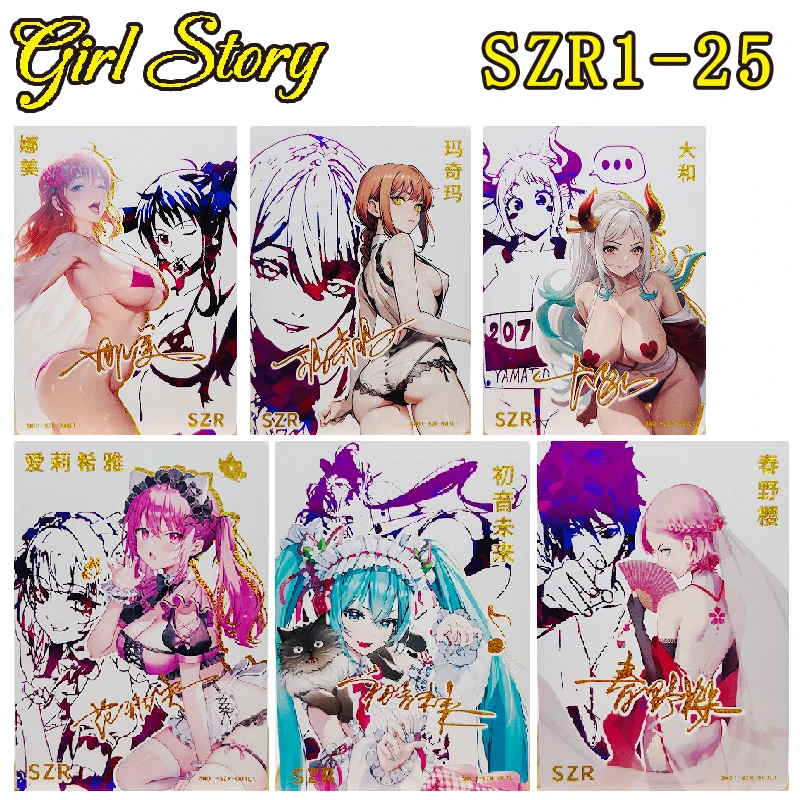 

Girl Story Szr-45Pcs Bronzing Color Flash Anime Characters Elysia Hatsune Miku Haruno Sakura Collection Card Birthday Gift