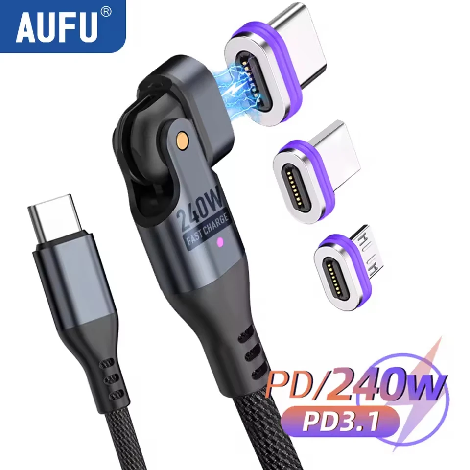 AUFU 240W Magnetisches USB-Typ-C-auf-USB-C-Kabel 5A Schnellladekabel für Macbook Magnet-Typ-C-Kabel für iPhone Samsung