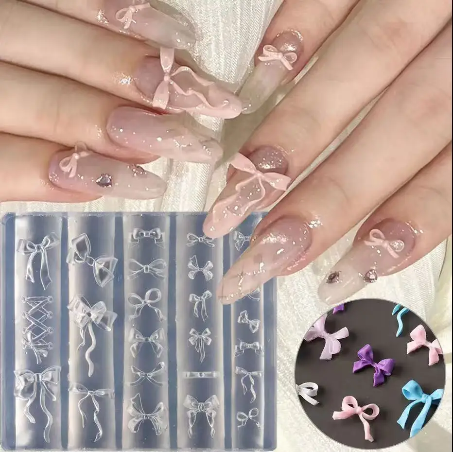 1pcs 3D Silicone Nail Mold Mixed Sized Shaped Bow Soft Stamping Plates Kawaii Ballet Bow DIY Manicure Art Mould Tools