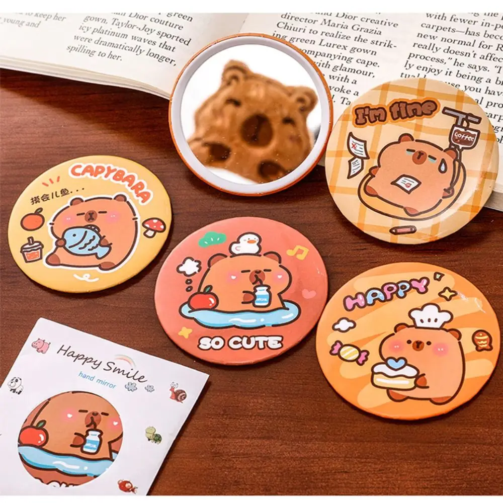Mini capivara dos desenhos animados espelho cosmético portátil circular espelho de mão unidirecional pequeno espelho de maquiagem ferramentas cosméticas