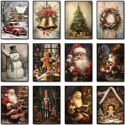 Vintage Winter Christmas Gingerbread  Сottage Santa Posters Prints Canvas Painting Wall Art Pictures For Living Room Home Decor