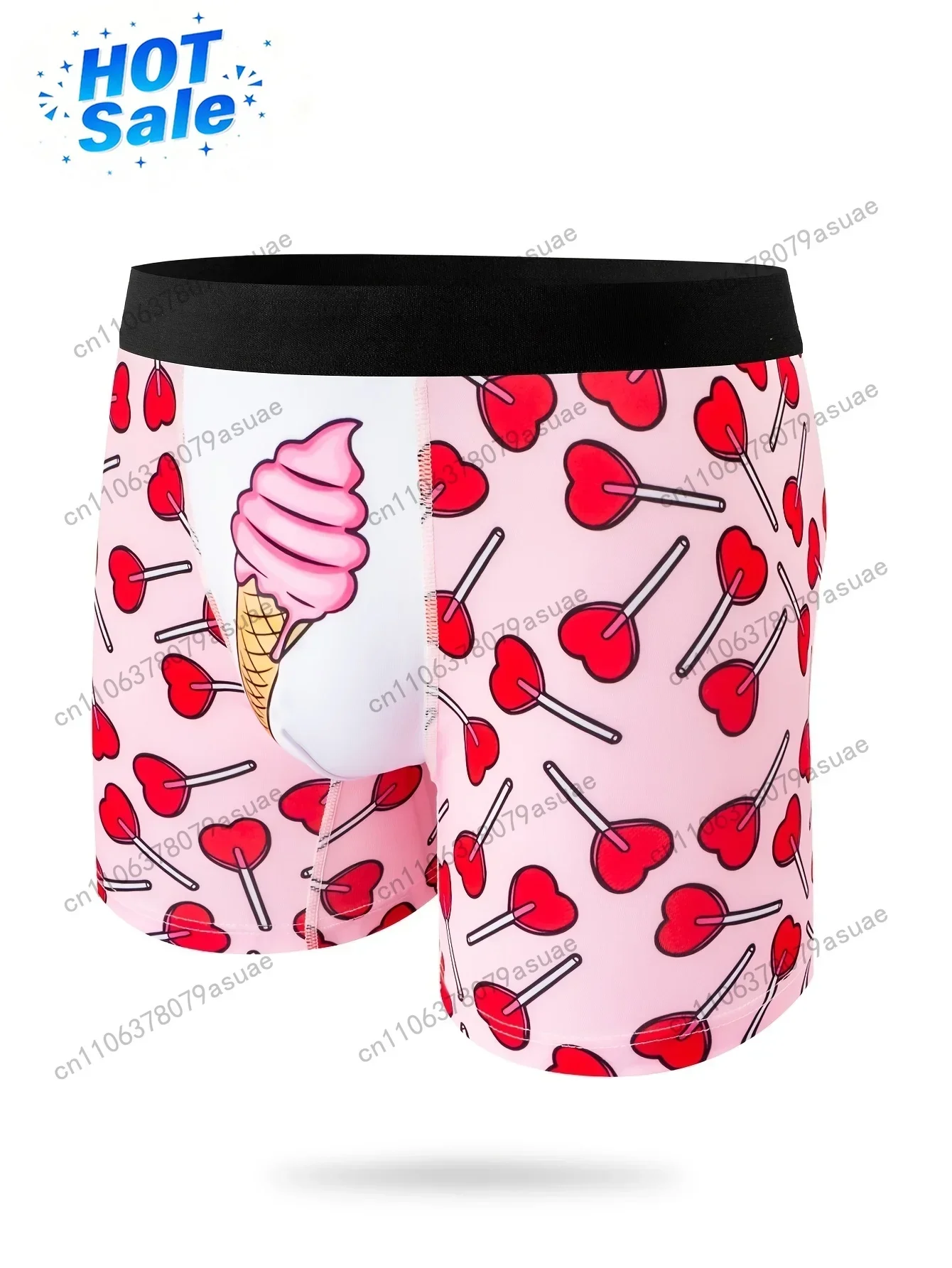1-Pack Men's Sexy Heart Ice Cream Fun Print Breathable Boxer Briefs