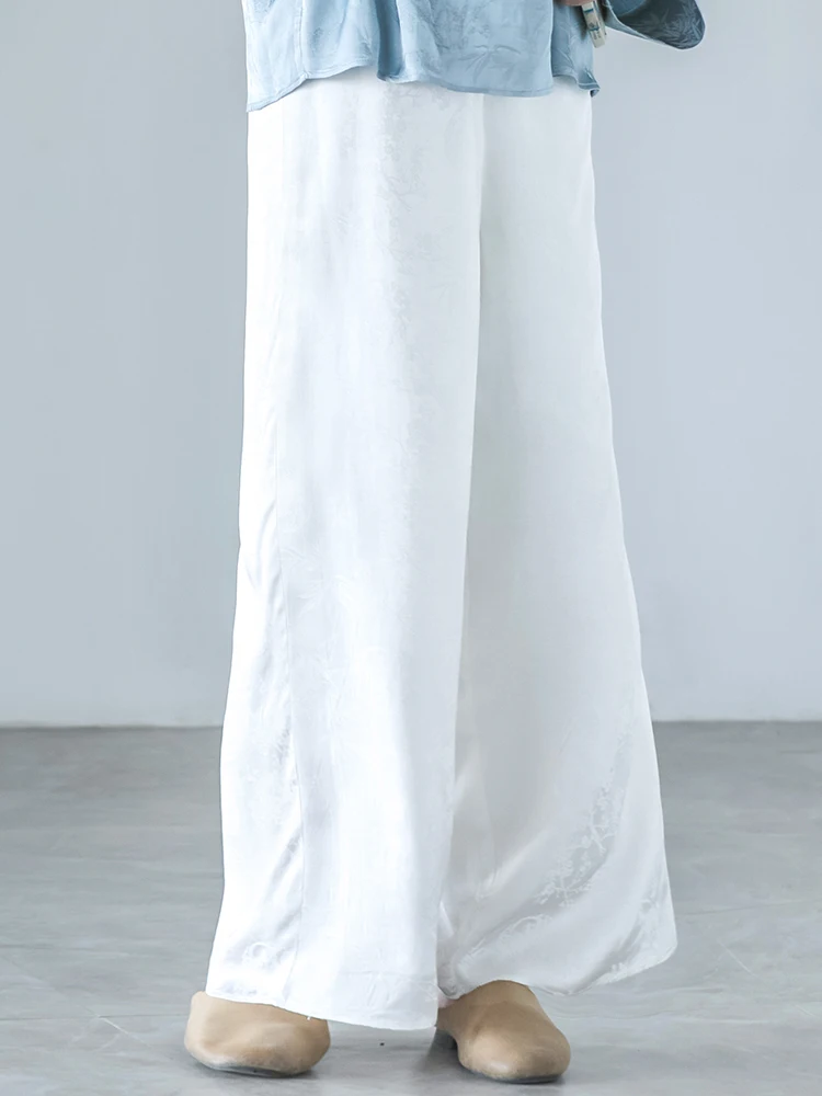 

Удобные повседневные шелковые брюки для йоги женские, весна-осень, новые, белые, универсальные, струящиеся, прямые, в китайском стиле, длинные