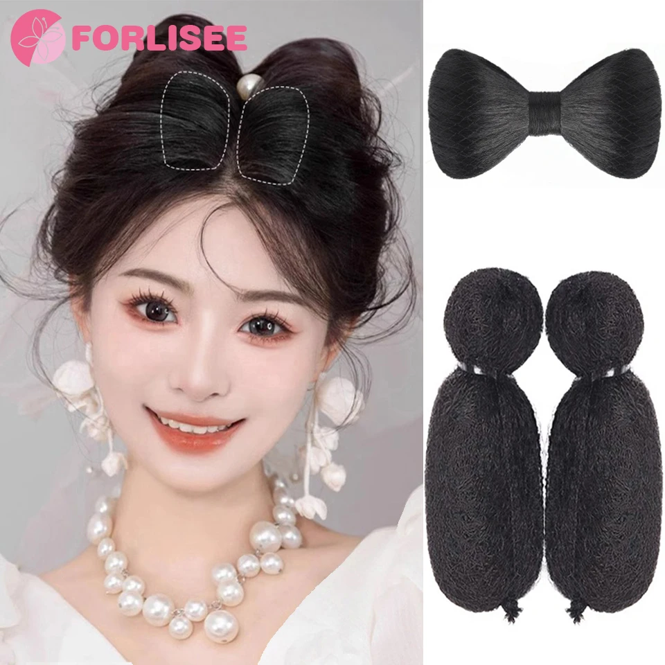 FORLISEE  Synthetic Hanfu Wig Princess Le Hair Pad Artifact Bride Xiuhe Hair Style Baldy Le Soft Croissant Wig Bag