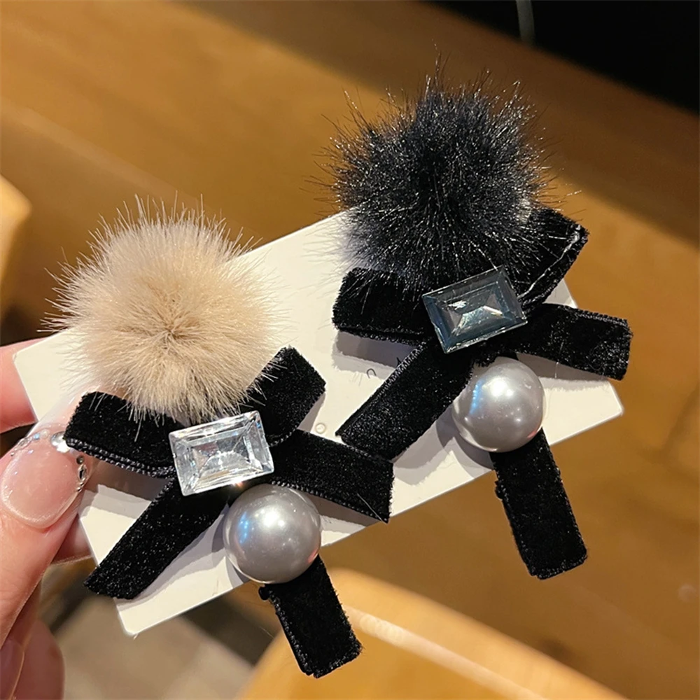 

Korean 2026 New Trend Hairball Rhinestone Bow Hair Clip Student Party Side Clip Women's Elegant Hair Accessories Gifts Wholesale