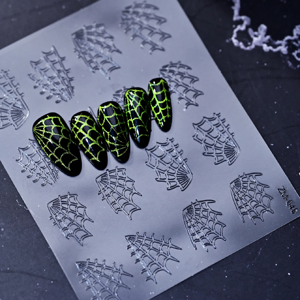 1 Stück Halloween Airbrush Nagelkunst Schablonen-Aufkleber 3D Klare Hohle Kürbis-Geister-Spinnennetz-Fledermaus-Muster Nagel-Vorlagen Aufkleber DIY Deko – Detail 7