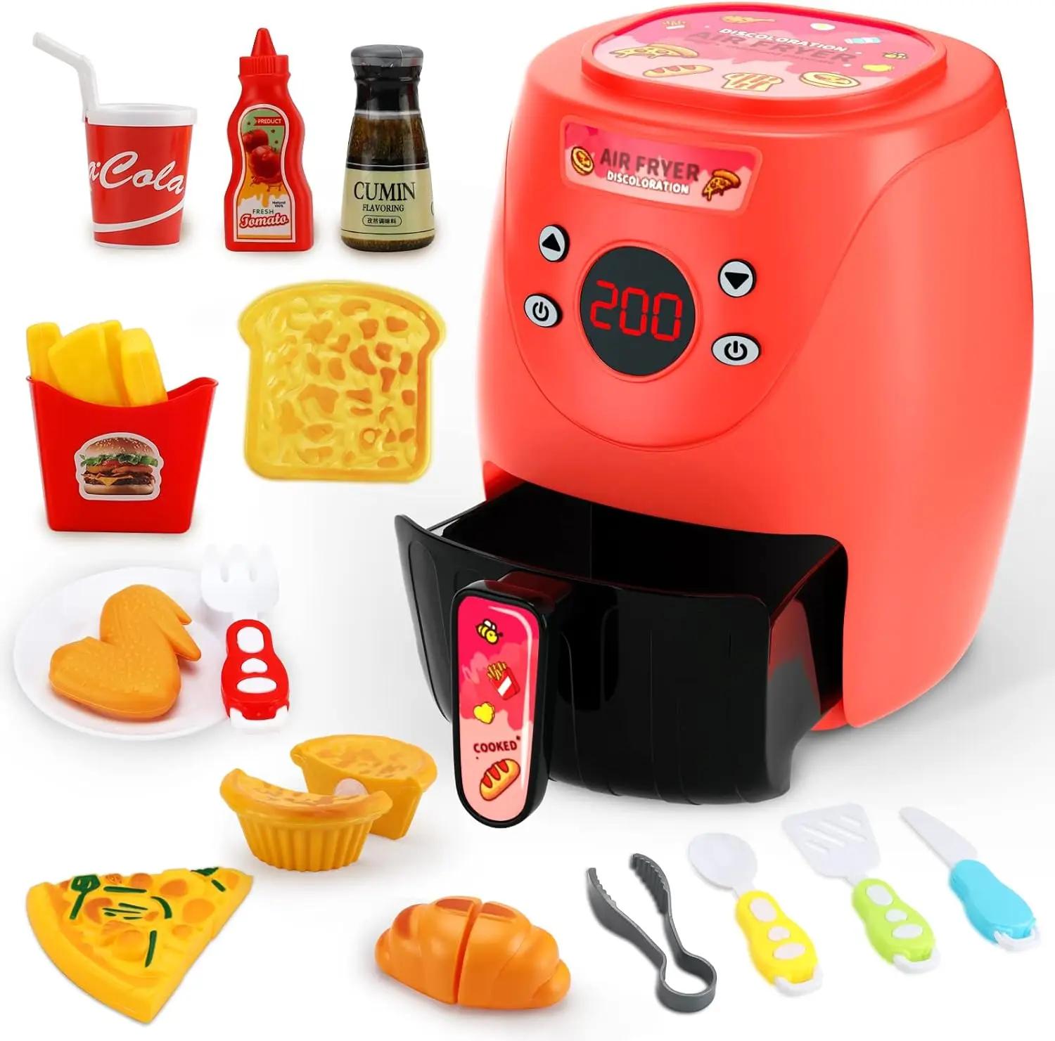 Kids Kitchen Air Fryer with Play Food Toddler Toys Cooking Kitchen Playset Girl Toys