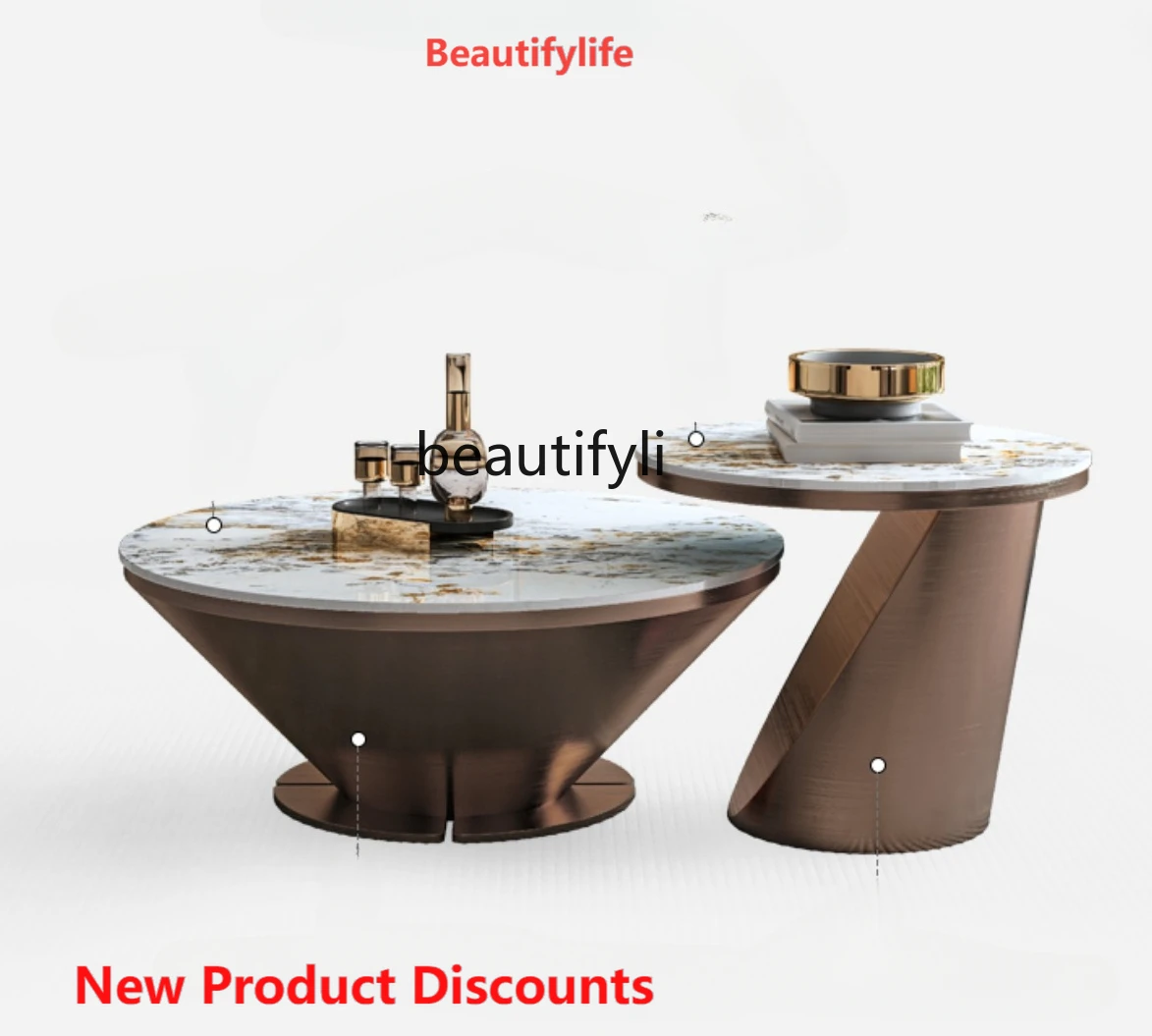 

01A Light Luxury Stone Plate Coffee Table Combination Living Room round Tea Table Modern Minimalist round Tea Table