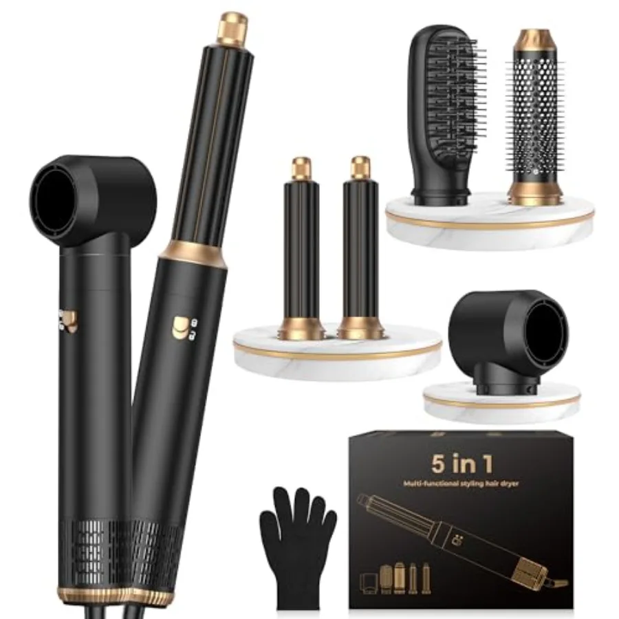 

5 in 1 Negative Ionic Hair Dryer Brush Hot Air Styler with Auto Wrap Curler Detachable Blow Dry Brush for Drying Curling Straig
