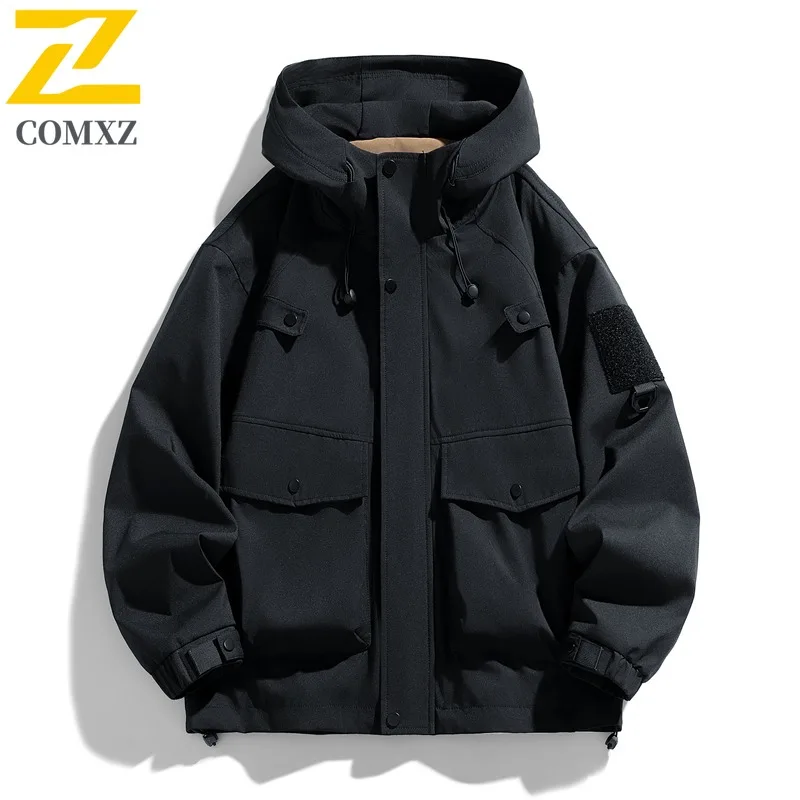

COMXZ Men Jacket New Hooded Outdoor Work Waterproof Coat Casual Comfortable Lightweight Fashionable Spring Autumn Clothing Wear