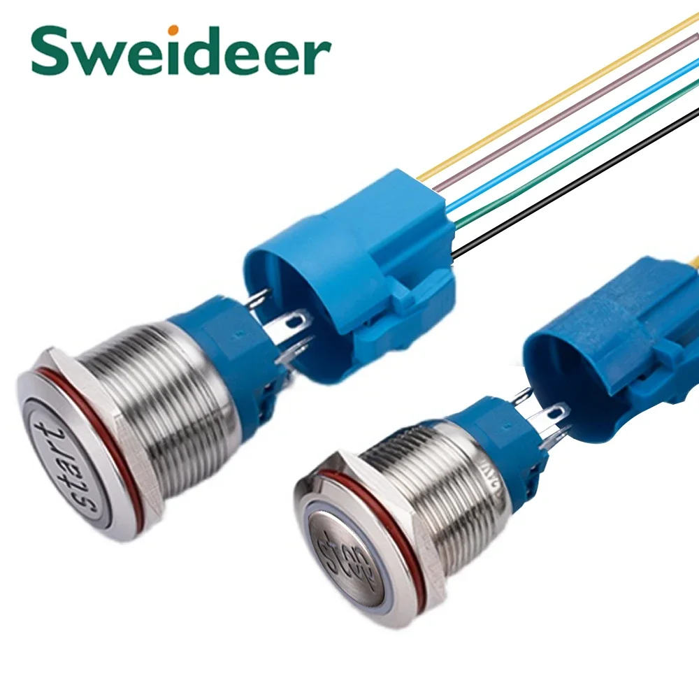 مفتاح زر دفع معدني ليد مسطح ، إعادة ضبط مضيئة ، حلقة إغلاق ، إيقاف تشغيل مقاوم للماء ، رمز طاقة ، 12: 16