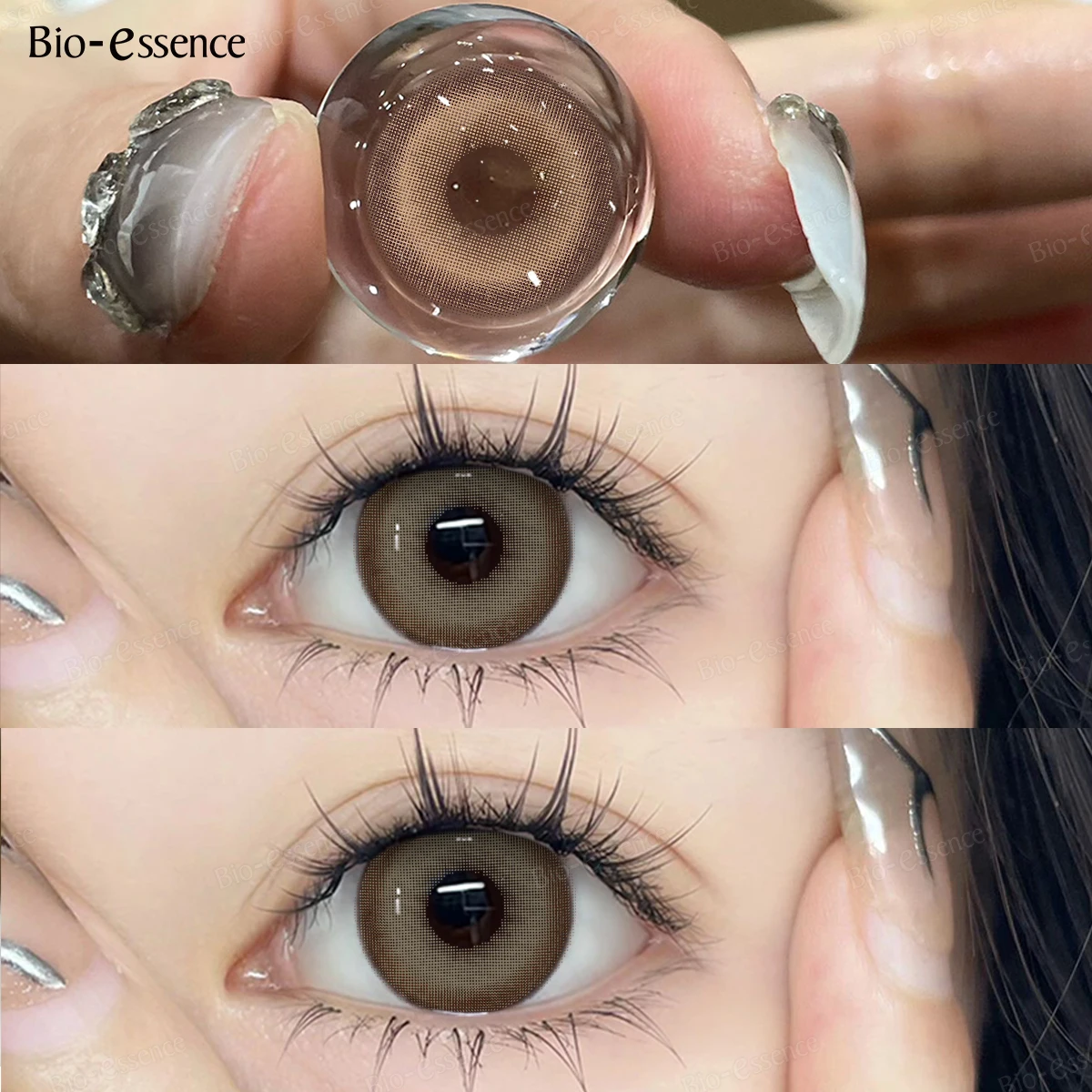 Bio-essense 1 paar grote ogen zwarte lenzen Koreaanse natuurlijke lenzen Kleur contactlenzen Ogen met grijs Mooie leerlinglentes
