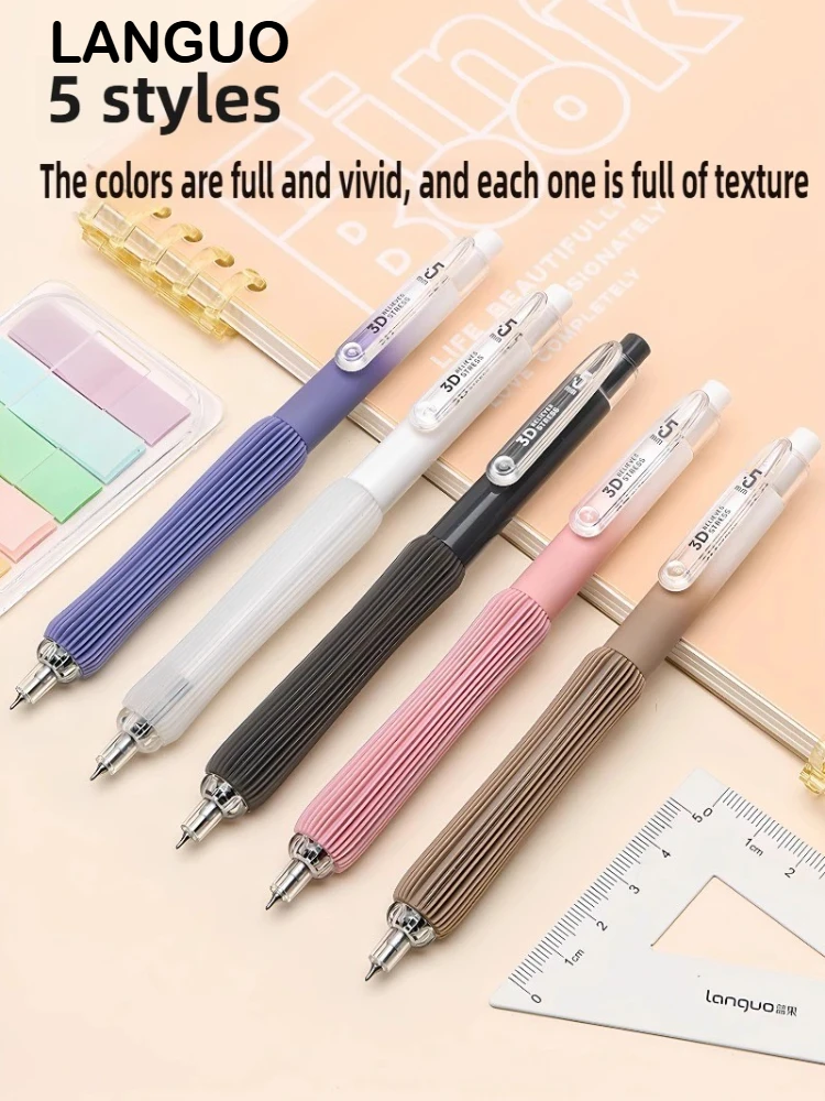 

LANGUO 5 Colors 3D Stress Relief CS Tip Click Gel Pen 0.5mm Black Quick Dry Ink Dual Ball Smooth Writing Pen School Stationery
