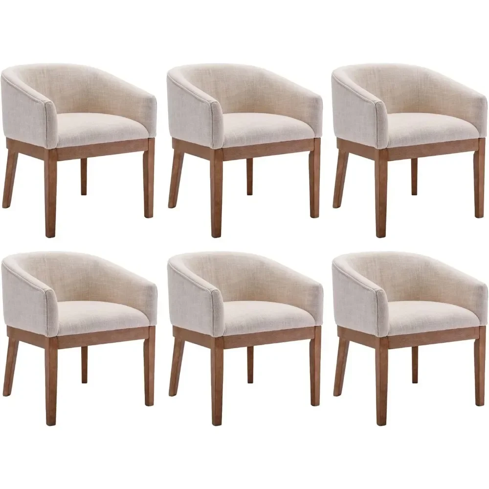 Upholstered Dining Chair  with Arms Set of 4, Farmhouse Linen Fabric Dining Room Chair  with Solid Wood Legs,Beige，Dining Chairs