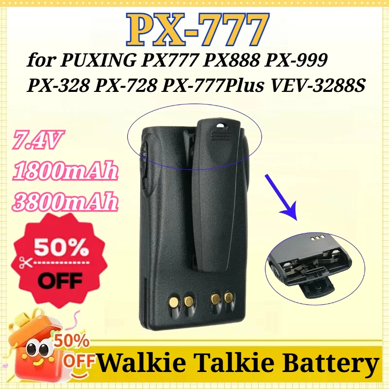 

PX-777 7.4V 1800/3800mAh Walkie Talkie Battery for PUXING PX777 PX888 PX-999 PX-328 PX-728 PX-777Plus VEV-3288S With Type-C