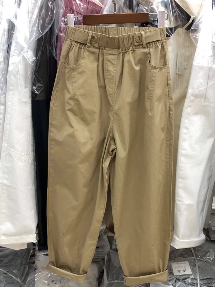 

Повседневные брюки Harlan с высокой талией больших размеров, мужские свободные тонкие брюки для папы с девятью очками, летние повседневные брюки очень большого размера