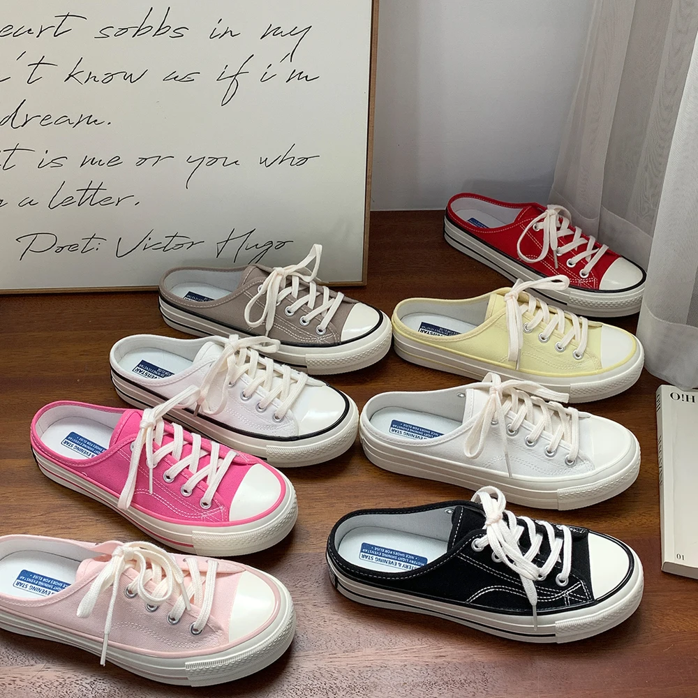 Women's Canvas Slip-On Sneakers, Half Mule Style Low-Top Shoes, Multi-Color Casual Footwear for Summer & Everyday Wear