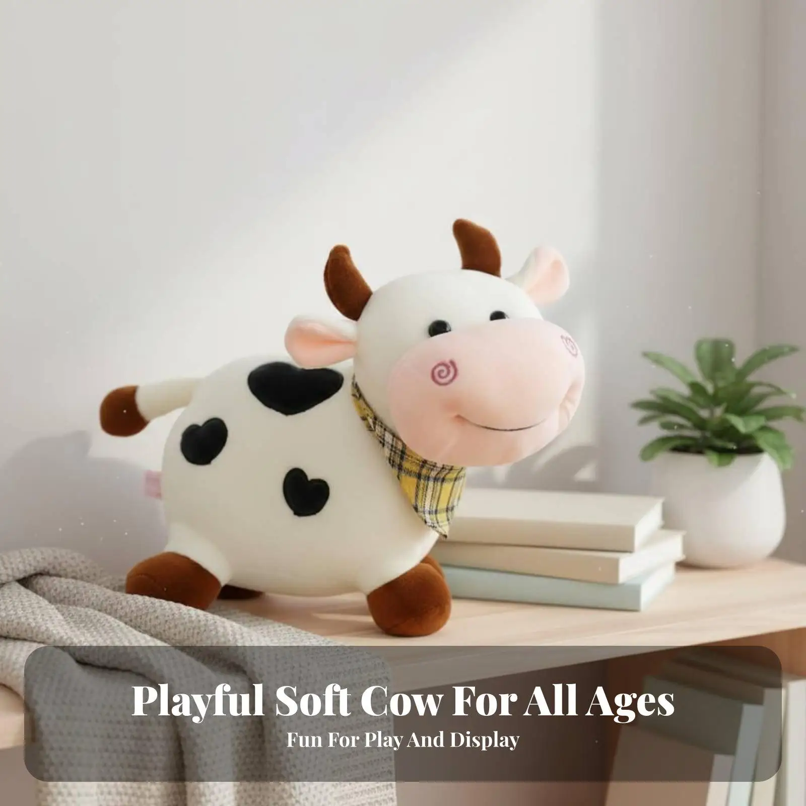 Soft Plush Ox Doll Cute Crystal Teddy Stuffed Animal for Kids Birthday Gift Snuggly Cow Toy