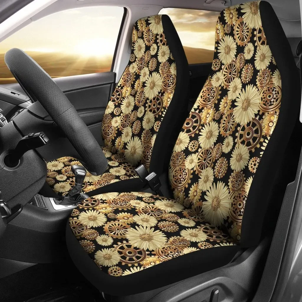 Steampunk Floral Pattern Print Seat Cover Car Seat Covers Set 2 Pc, Car Accessories Car Mats