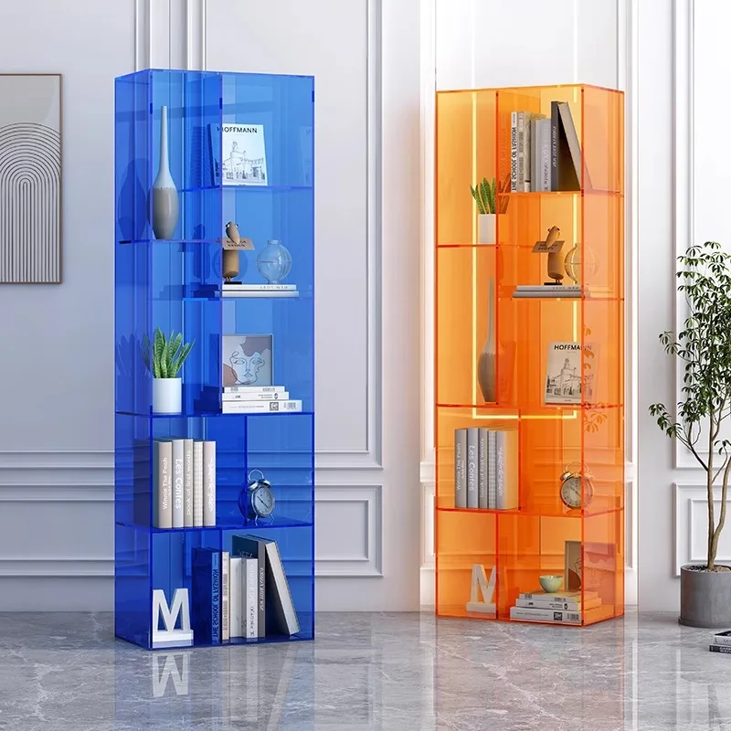 Light luxury bay window bookcase household living room acrylic storage cabinet bedroom shelf bookshelf solid wood corner floor