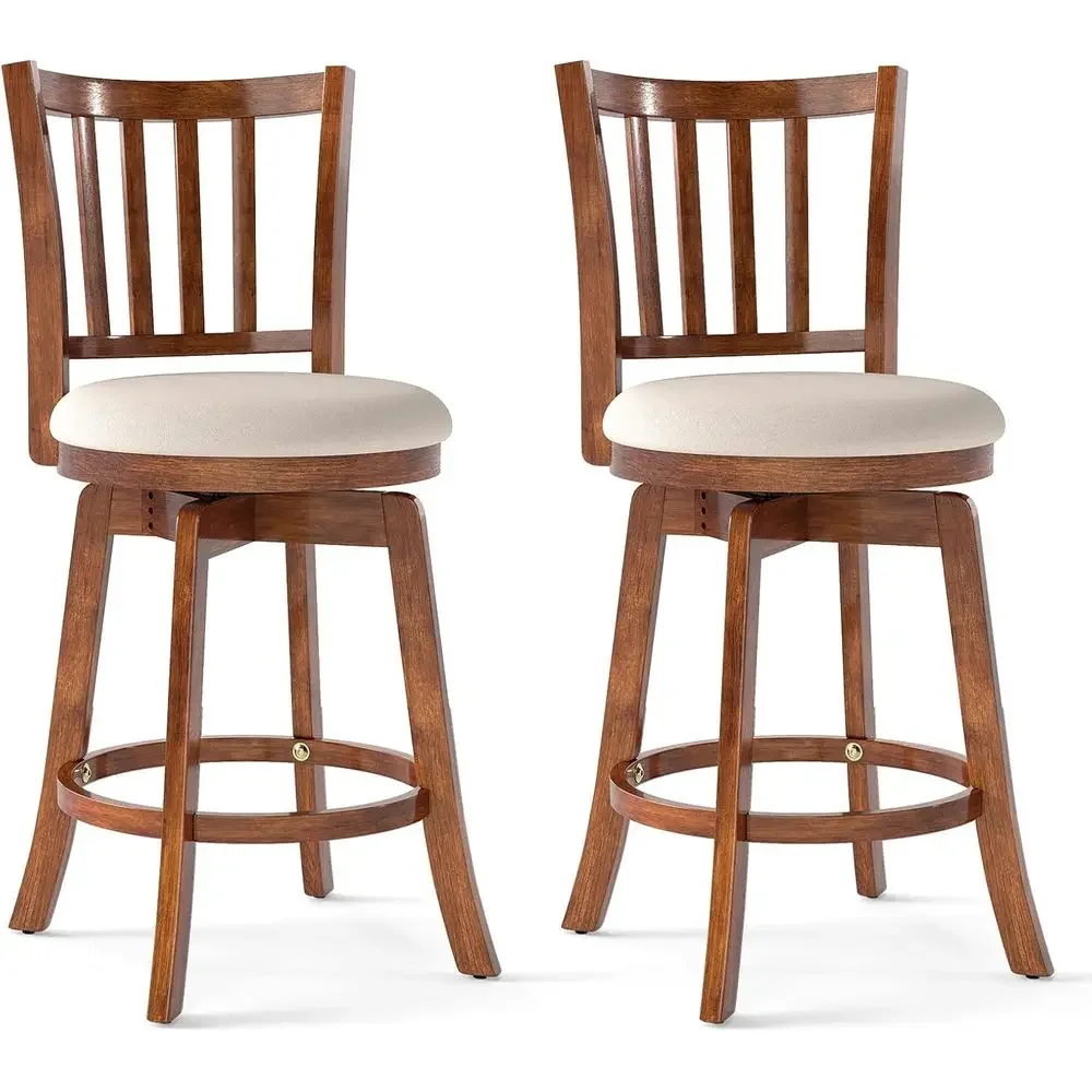 

Набор барных стульев, 2 шт., 360 ° Вращающиеся барные стулья с высокой спинкой и мягким сиденьем, высокие стулья из каучукового дерева с подставкой для ног