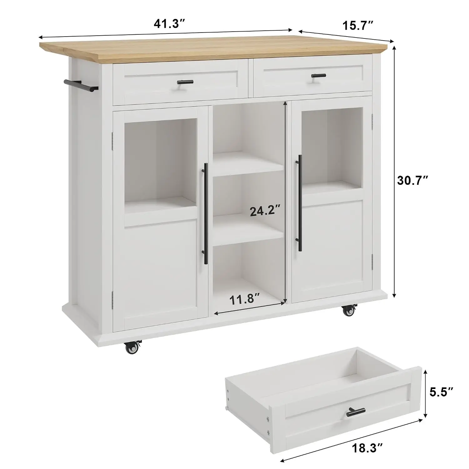 Foldable Kitchen Island Cart on Wheels, 2-Tier Rolling Storage Shelf & Towel Rack, Mobile Workstation Small Spaces, Customized