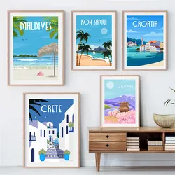 Paris Chamonix France Travel Canvas Painting Japan Portugal Maldives Santorini Greek Islands Italy Poster Home Room Decor