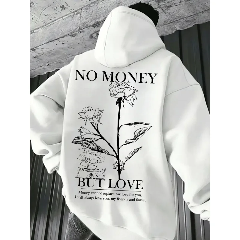 Men'S Patterned Hoodie -，Rose Letter Geometric Pattern Design，Suitable For Spring/Autumn，Essential Hoodie