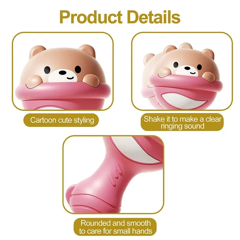 Leuke peuter handhamer rammelaar beer speelgoed met geluiden plastic babybel roze blauwe rammelaar shaker vroeg onderwijs speelgoed voor baby