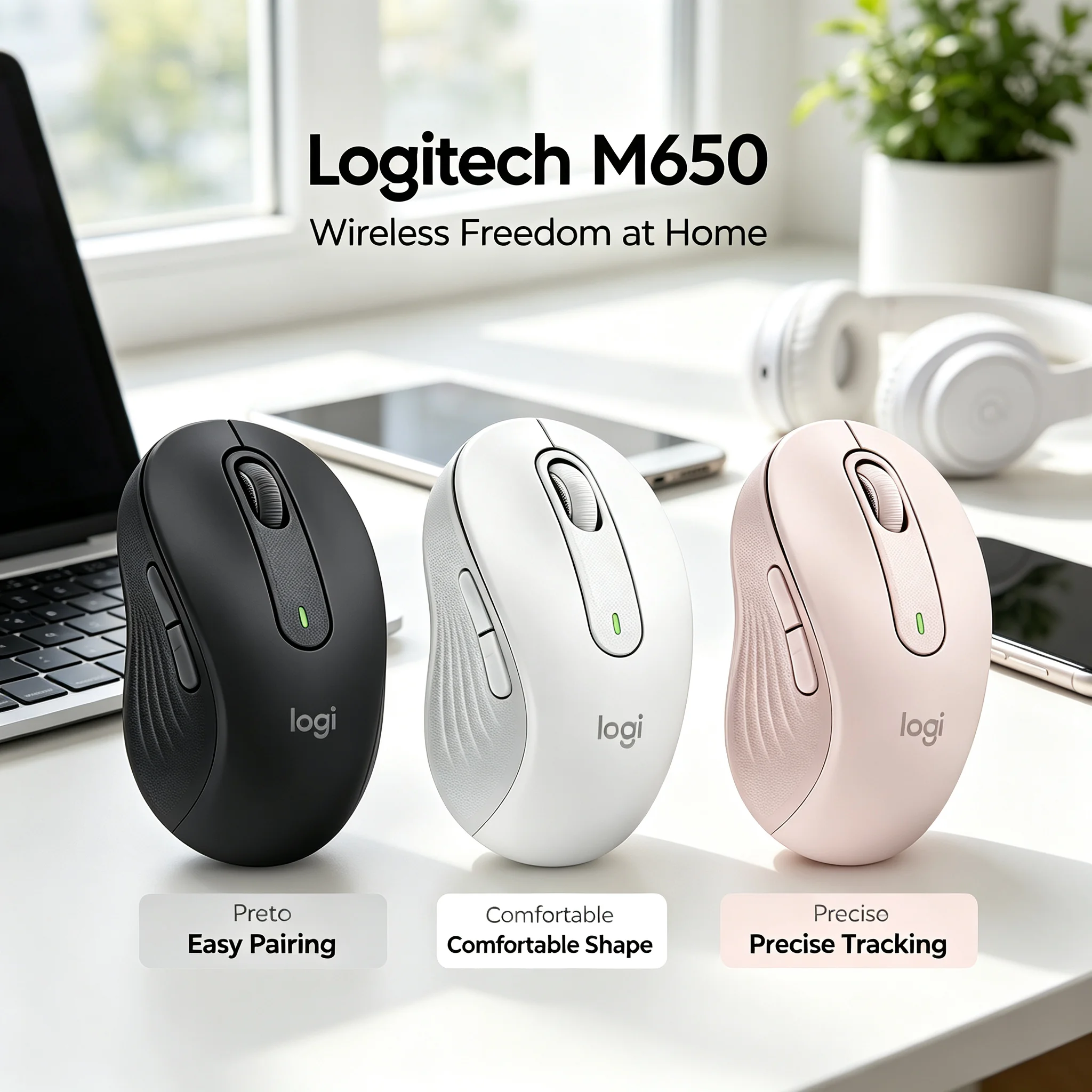 Logitech M650 Wireless Bluetooth Mouse Ergonomic Silent Buttons Multi-system Office Laptop Computer Mice