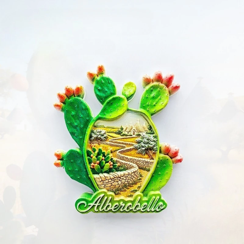 Imán de nevera de cactus de Alberobello - Souvenir 3D original de la ciudad italiana, regalo único de Puglia para viajes y decoración mediterránea
