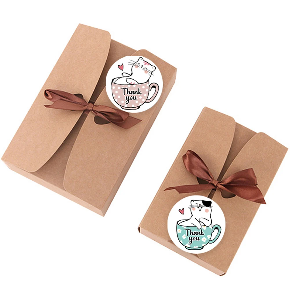 Pegatinas de gato Kawaii para tarjetas de felicitación, sello redondo de animales de dibujos animados, papelería de decoración de regalo, 100-500 piezas