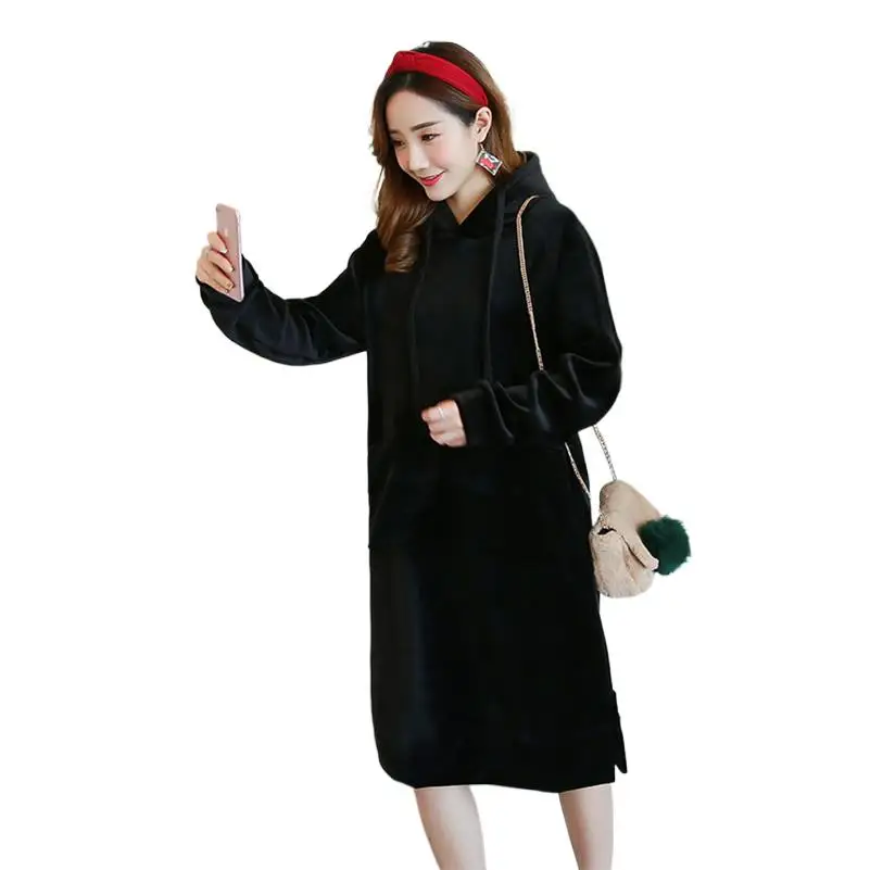 

Women Long Sleeve Solid Velvet Casual Dress Loose Soft High Street Lady Midi Dress Plus Size Vestidos robe femme women clothing