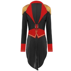Womens Circus Ringmaster Costume Medieval Halloween Cosplay Deep V Neck Double Breasted Jacket Vintage Stage Performance