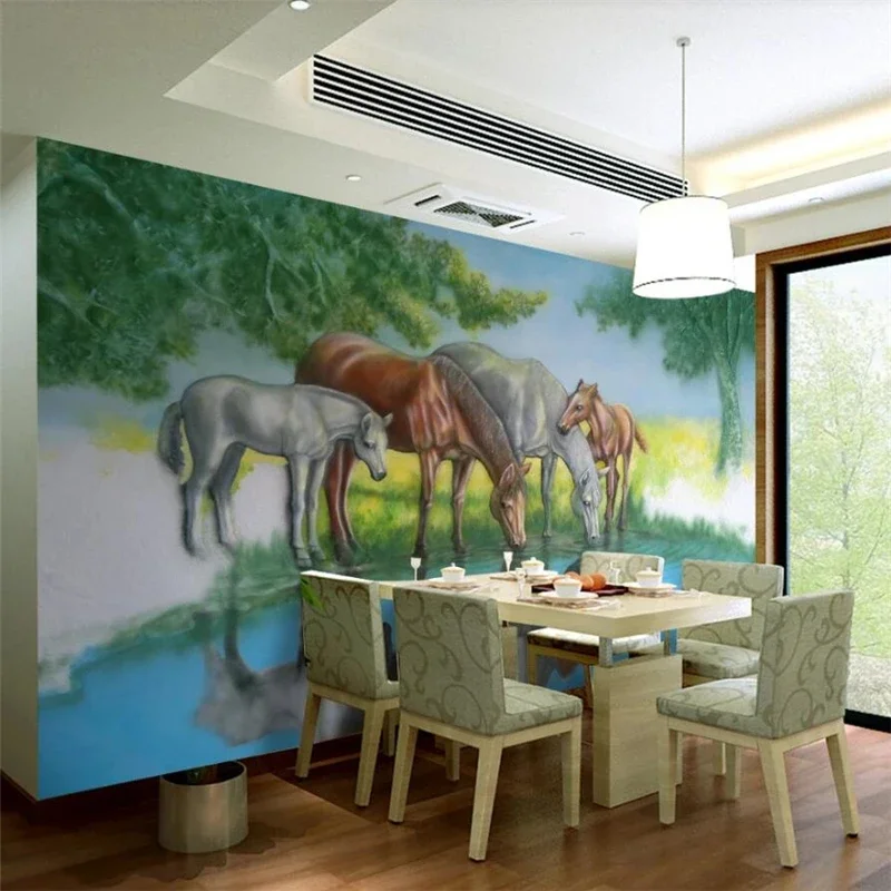 Custom wallpaper 3D stereo European embossed eight horses background wall horse Living room and bedroom decorative relief murals