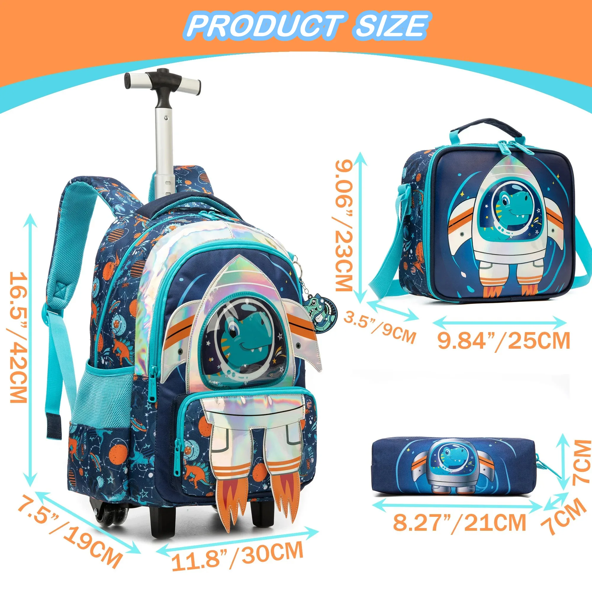 Kids Wheeled Backpack Children's Rolling Travel Carry on Luggage Lightweight School Bookbag for Boys Large Capacity Student Bag