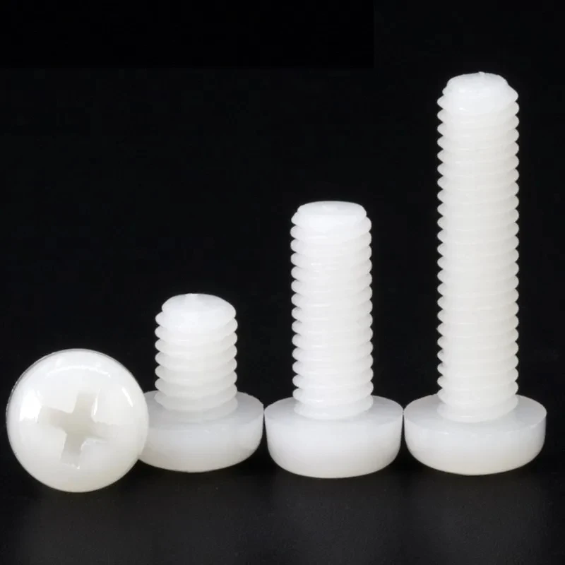 M4 White Nylon Phillips Pan Head Screws 4mm x 6 8 10 12 15 18 20 25 30 35 40mm PA66 Plastic Cross Recessed Round Head Bolts view 3