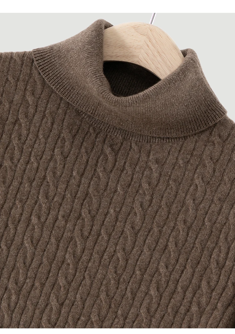 TH662122 Damen Rollkragenpullover mit Zopfmuster, Kurzarm, 100% Kaschmir, Gerippter Saum, Gemütlich, Lässig-Schick, Frühherbst – Detail 17