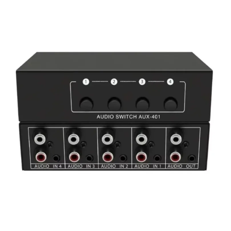 3.5mm Stereo Audio Selector 4 Channel Input Switcher Box Sound Splitter for Live Broadcast PC Gaming Headphones Speaker