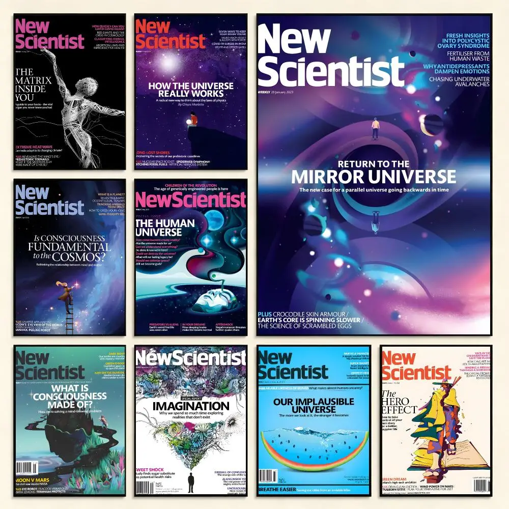 Academic Magazine New Scientist Poster Digital Solvent Print Waterproof PP Fade-Resistant Wall Art Room Decor Gift