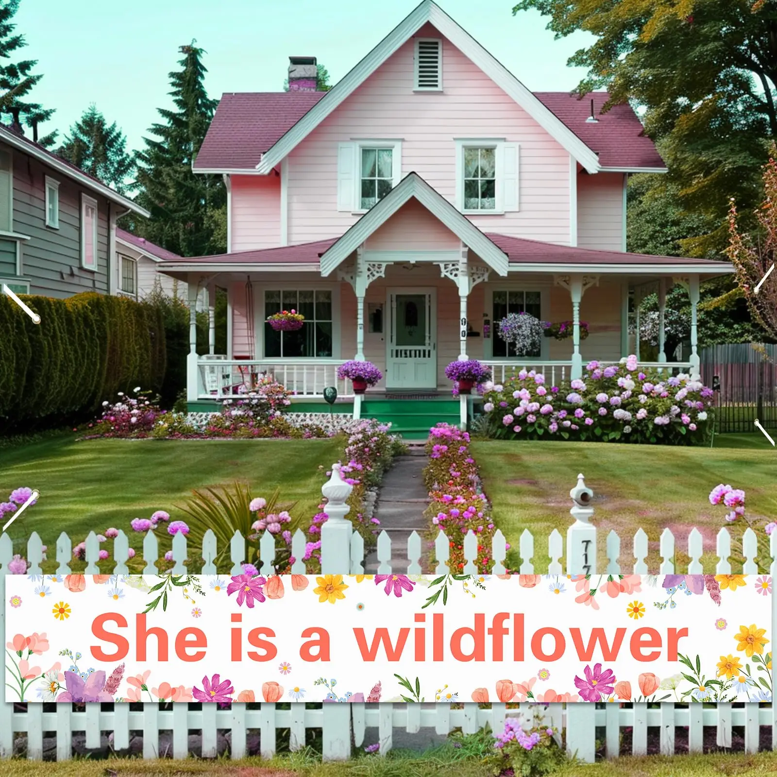 Черевельный она - большой двор-баннер с полевым цветком, цветочный забор в стиле бохо, садовый знак, весенне-летняя тема, детская свадебная вывеска Черевельный она - большой двор-баннер с полевым цветком, цветочный забор в стиле бохо, садовый знак, весенне-летняя тема, детская свадебная вывеска