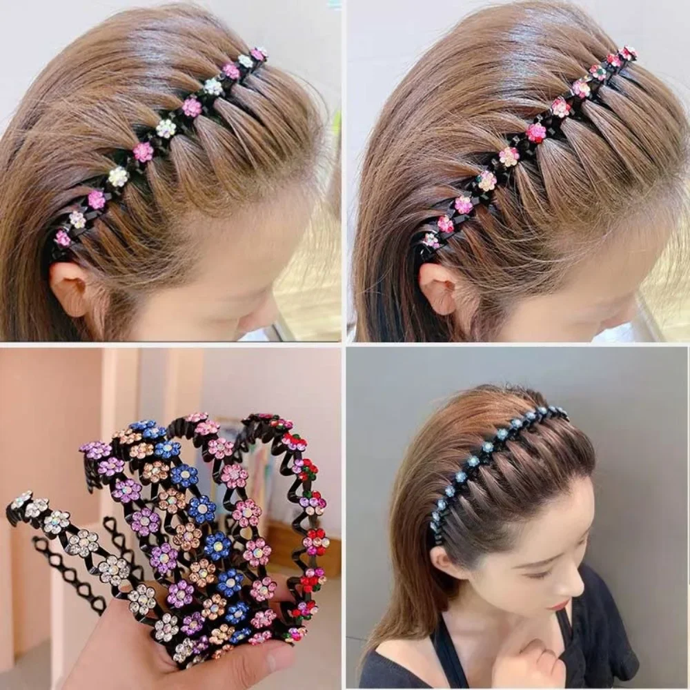 New Non-slip Rhinestone Headbands Solid Wave Hairbands for Women Girls Bezel Fashion Hair Hoop Ladies Boutique Hair Accessories