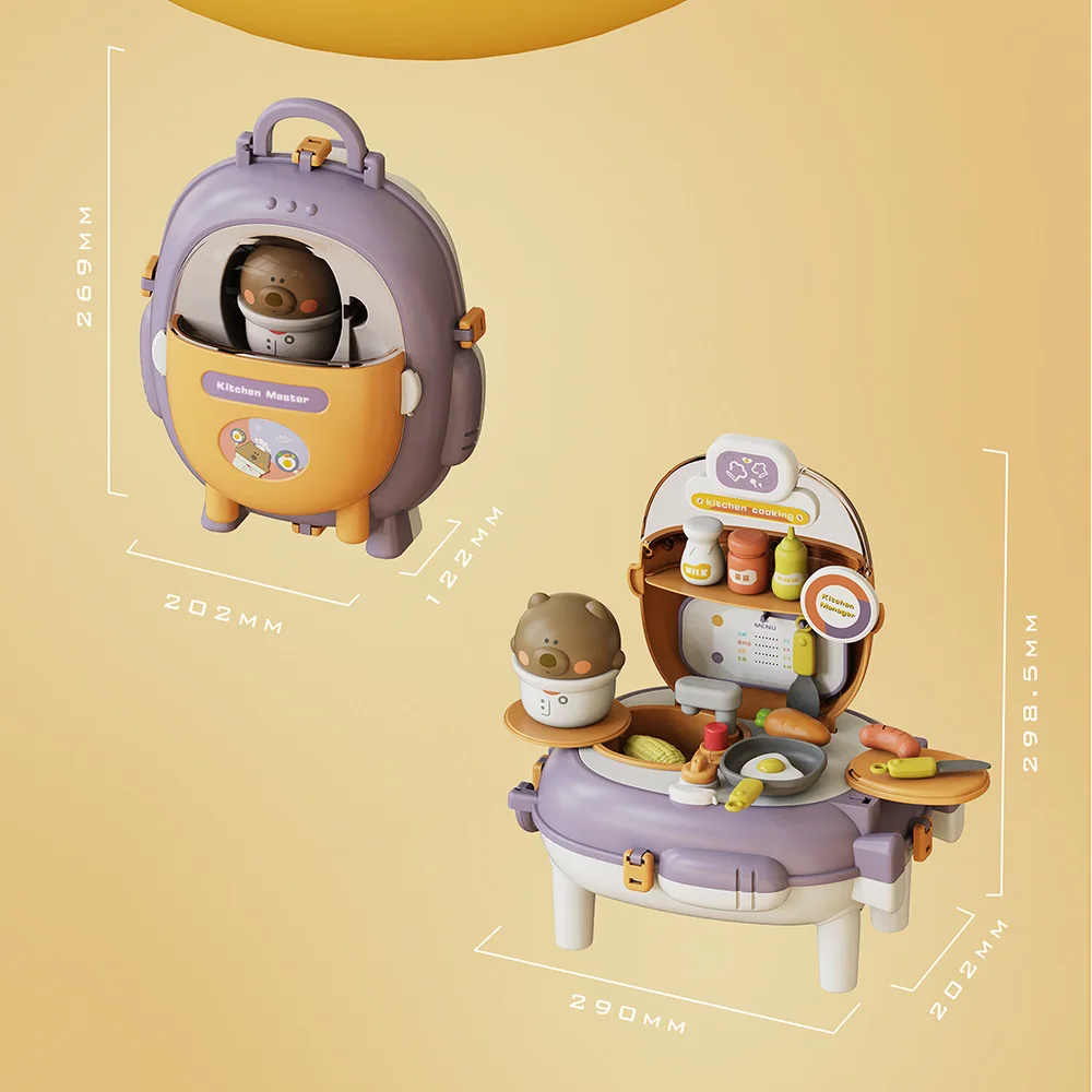 Simulation Cartoon Space Bag Switchable Kitchen Cooking Bear Backpack Makeup Fun Plastic Play House Children Toys Gift